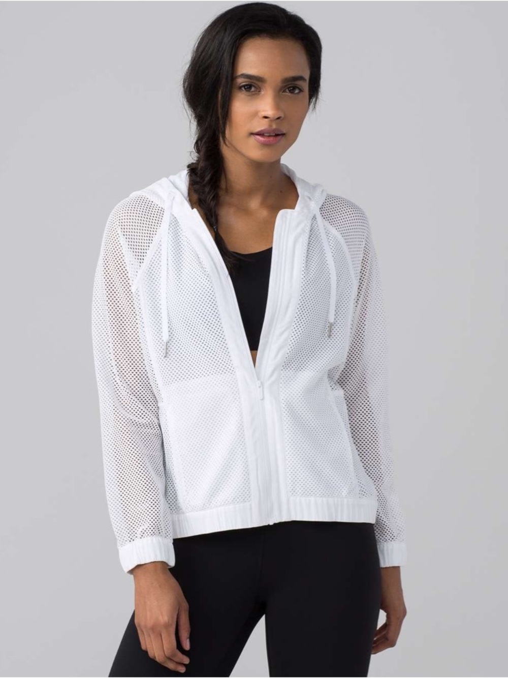 Lululemon Mesh on Mesh White Hooded Sporty Minimalist Clean Girl Yoga Jacket 2